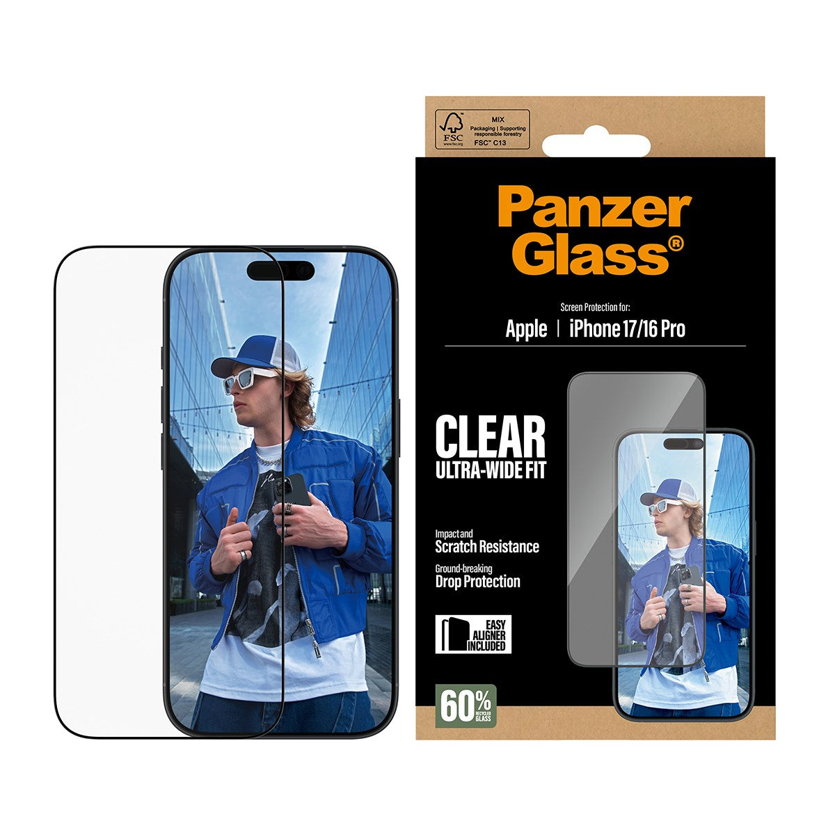 PanzerGlass® Skærmbeskyttelse iPhone 17 | iPhone 16 Pro | Ultra-Wide Fit m. EasyAligner